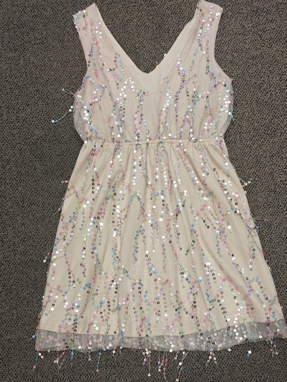 Cream Sequin Party Dress